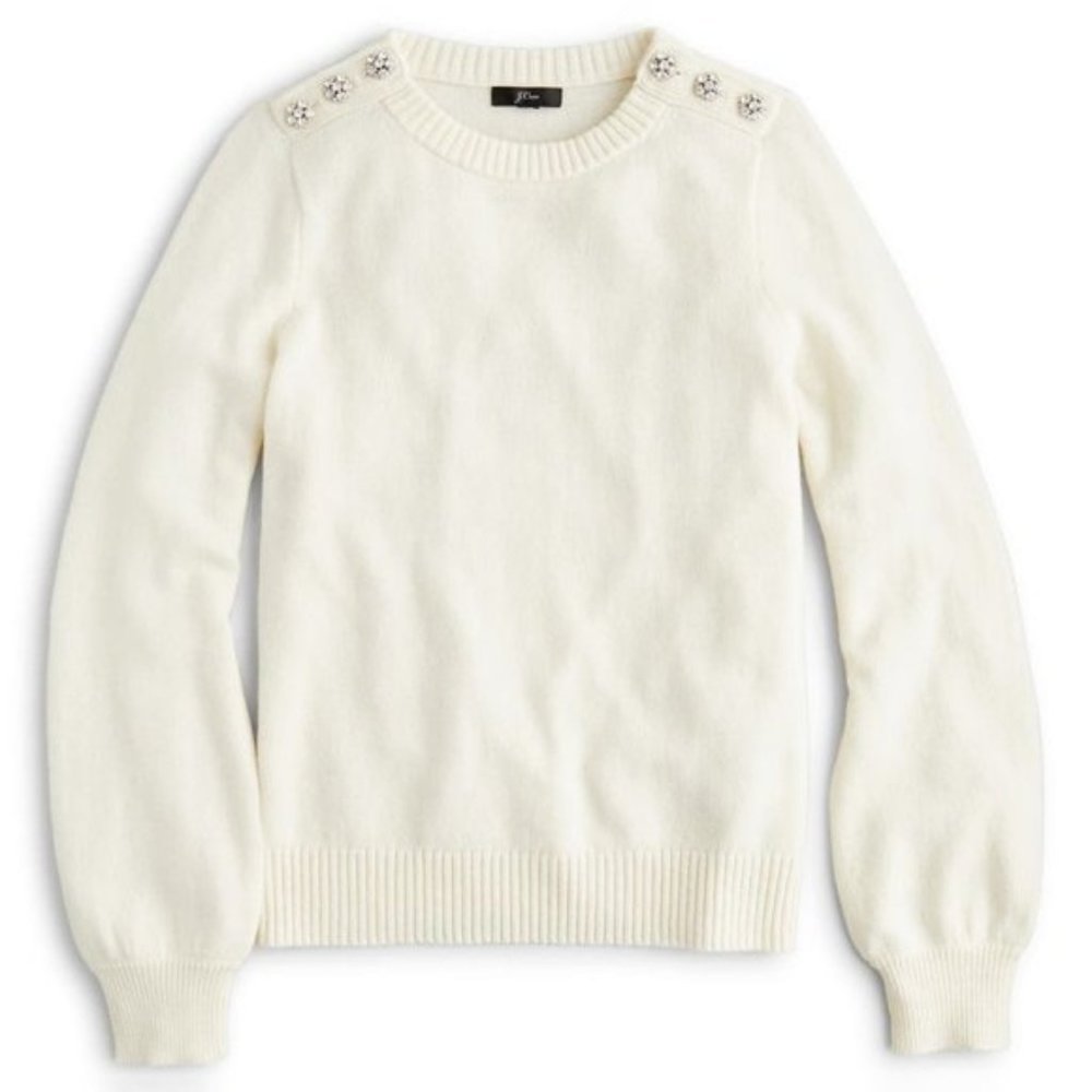 NEW J. Crew Crewneck Sweater with Jeweled Buttons